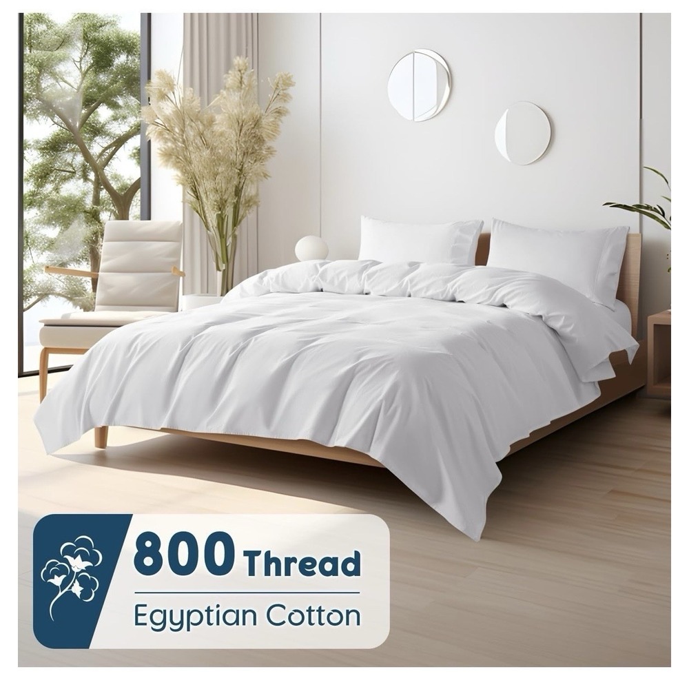 SONORO KATE 100% Egyptian Cotton 4 Piece Sheets Set, White Queen